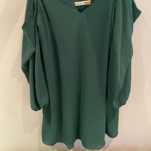 Lightly worn Alice and Olivia emerald green off the shoulder dress
